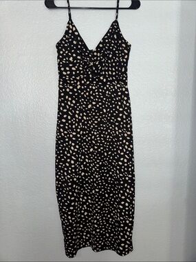 Francesca's Collections Black Slip Midi Dress with Beige Spot Print